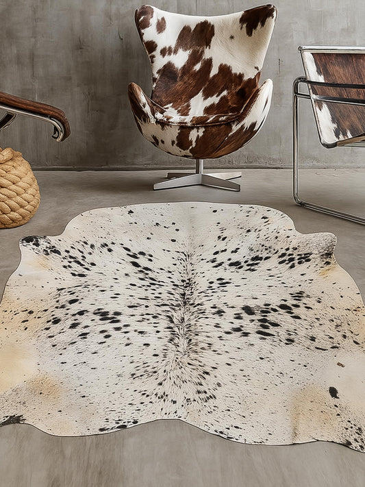 Jild Genuine Cowhide Rugs - Natural Leather Hide Rugs for Living Room - Vintage Style Real Cowhide Rug for Room & Home Décor (White & Black)