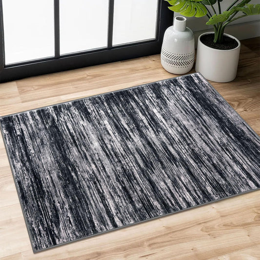SIILOOM 2x3 Modern Abstract Rug for Entryway, Black Super Soft Small Area Rug, Washable Slip-Resistant Kitchen Rugs, Low-Pile Mat Carpet for Bedside, Indoor Door Mat