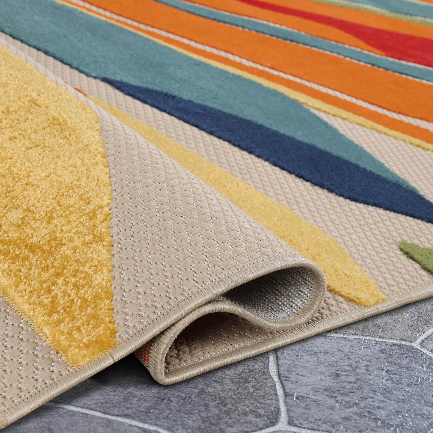 Superior Indoor Outdoor Area Rug, Perfect for Patio, Bedroom, Kitchen, Living Room, Entryway, Playroom, Nursery, Carpet Cover, Abstract Geometric Modern, Leander Collection, 7' 10" x 9' 10", Cream