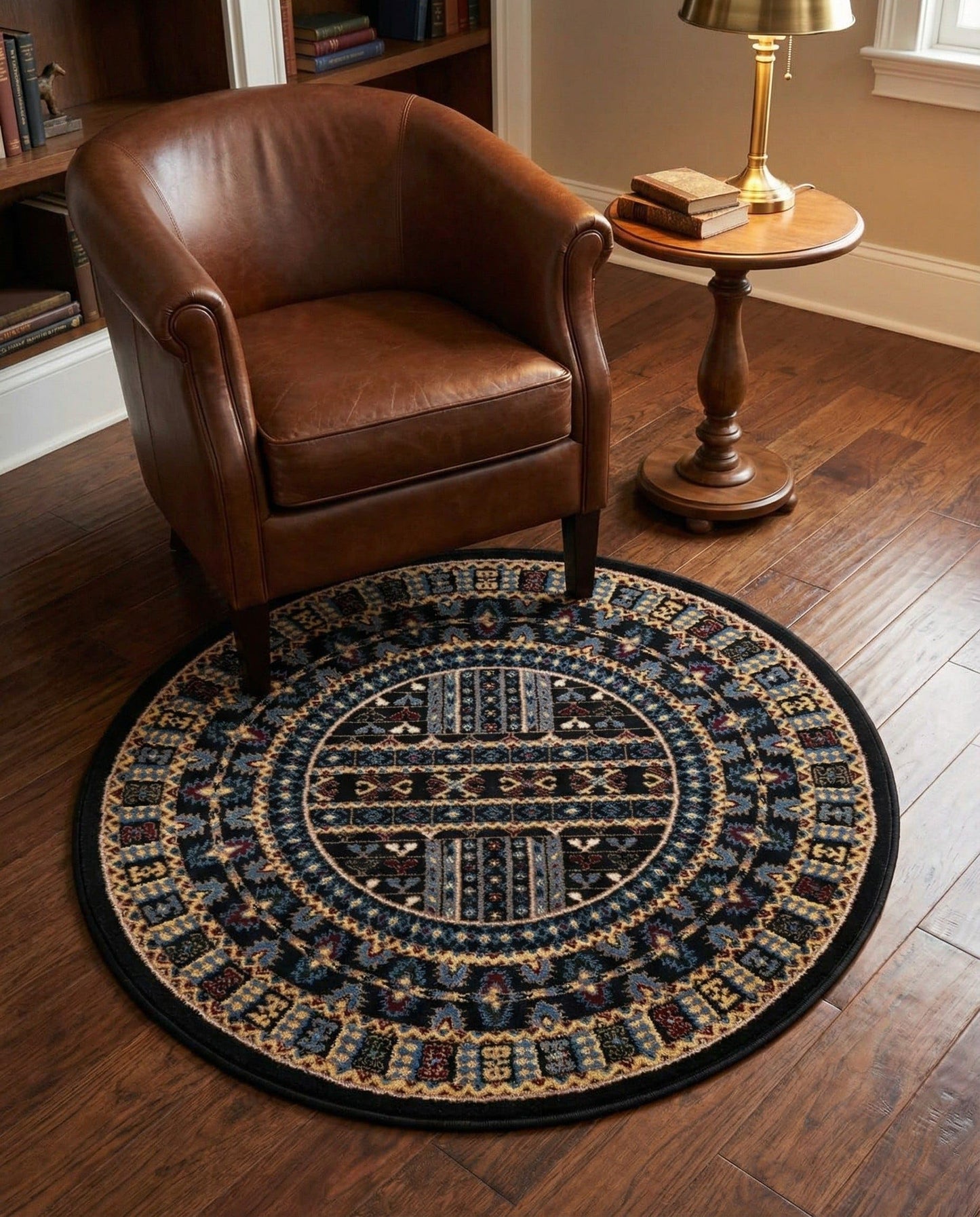 Rugs.com Bokhara Collection Rug – 3 Ft Round Black Medium-Pile Rug Perfect for Kitchens, Dining Rooms