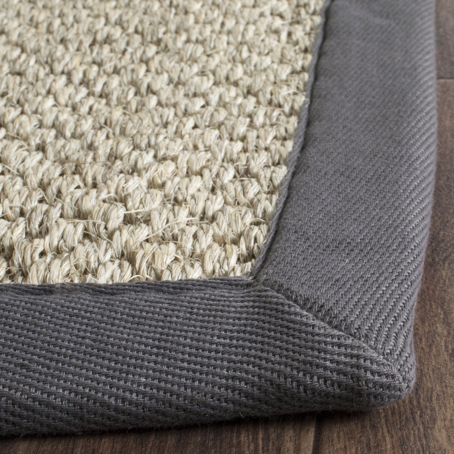 SAFAVIEH Area Rug 6' Square - Natural Fiber Collection - Marble & Grey, Sisal, Woven Design with Border (NF443B)