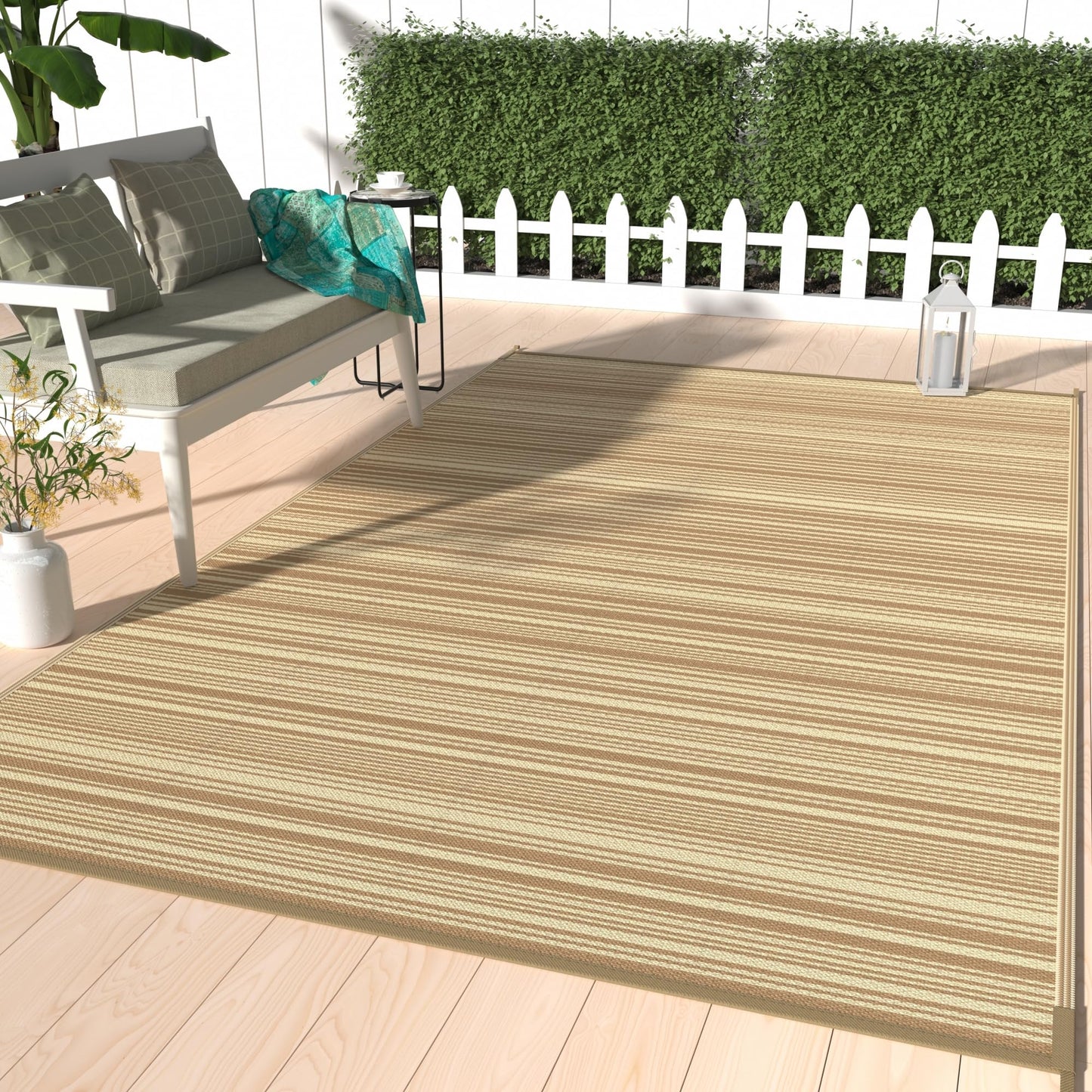 GENIMO Outdoor Rug for Patio Clearance, 5'x8' Reversible Plastic Straw Rugs, Lightweight Waterproof RV Camping Mat for Camper, Balcony, Deck, Backyard, Picnic, CoffeeBeige