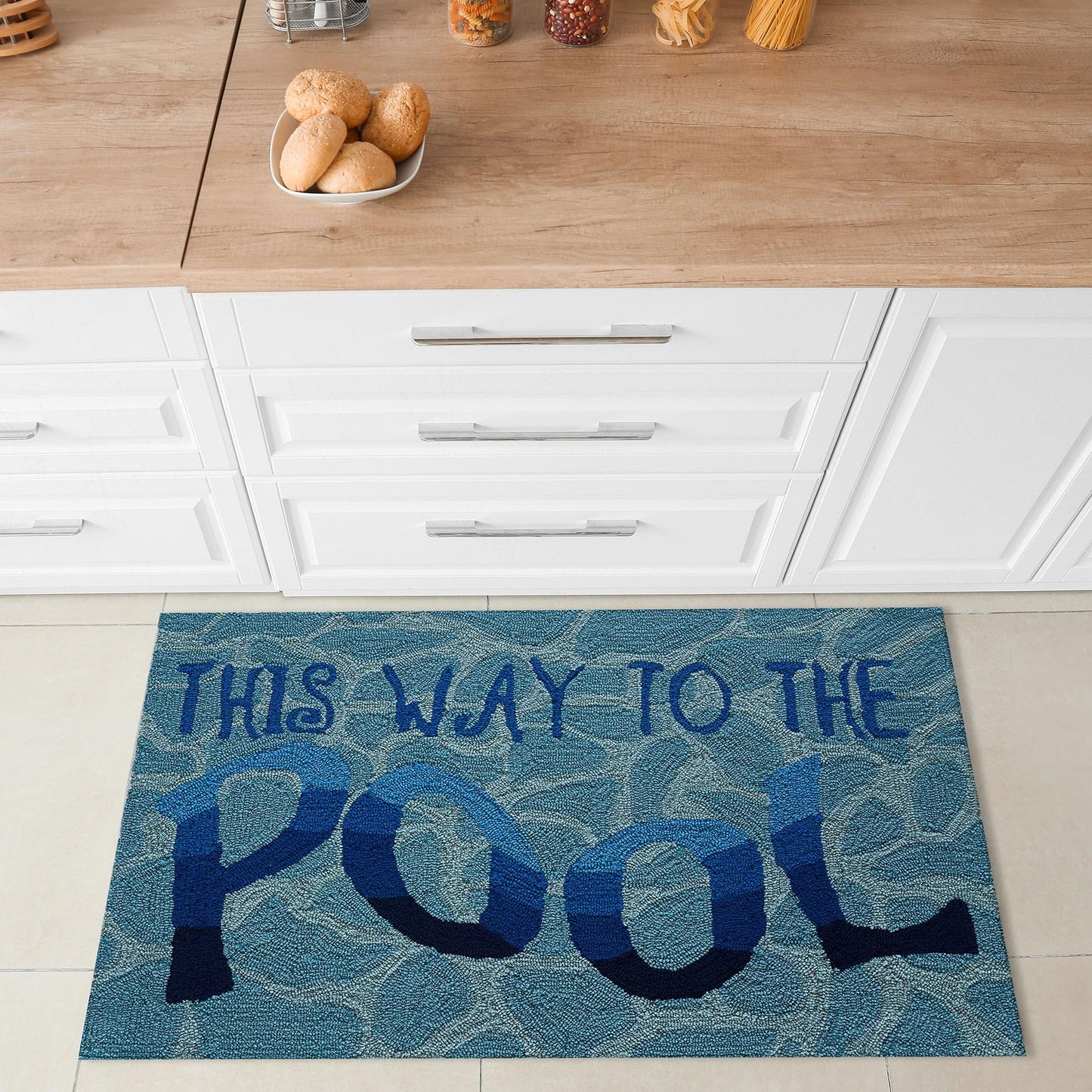 Liora Manne Frontporch Hand-Tufted Indoor/Outdoor Easy Care Area Rug Rug-Transitional, Decorative, Patio, Contemporary, This Way to The Pool Water 1'8" x 2'6"