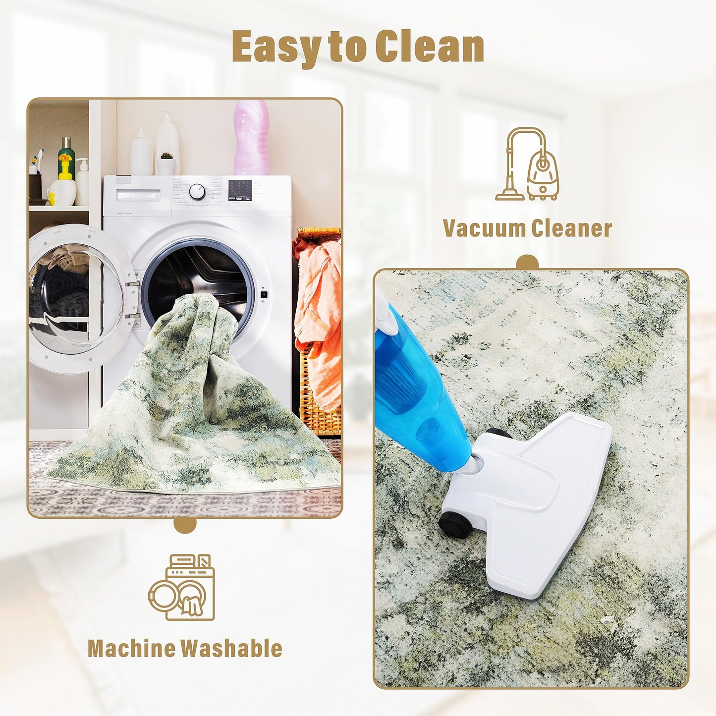 Carvapet Rugs for Entryway, 24"x36" Green Modern Abstract Low Pile Carpet with Rubber Backing, Foldable, Non Slip Machine Washable Entrance Mat (3 x 2 Feet Rectangular, Sage Green Area Rug)