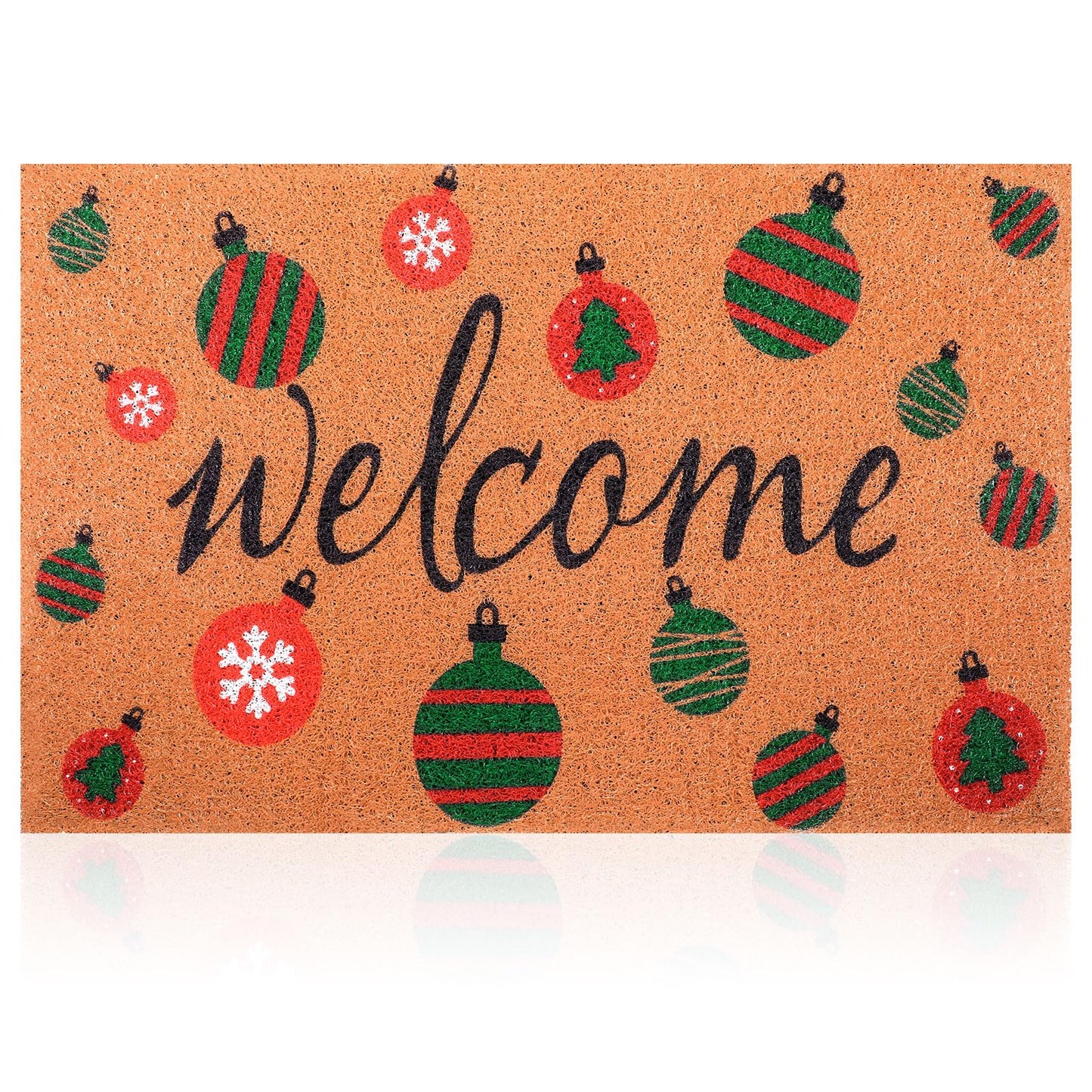 Drydiet Christmas Cat Welcome Door Mat 18 x 30 Inch Coir Doormat Merry Xmas Ball Farmhouse Floor Mats Door Rugs with Rubber Non Slip Backing for Home Front Floor(Christmas Ball Style)