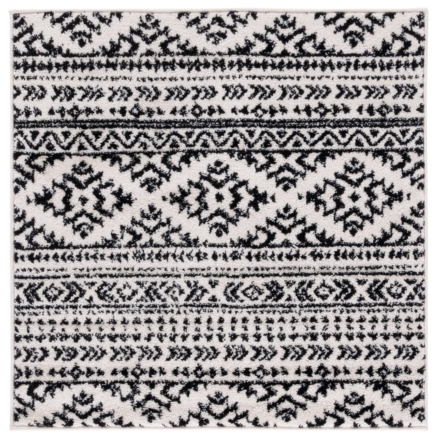 SAFAVIEH Tulum Collection Area Rug - 6'7" Square, Ivory & Black, Moroccan Boho Tribal Design, Non-Shedding & Easy to Clean, Ideal for Living Room, Bedroom, Dining Space (TUL272B)
