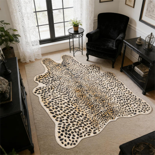 5.2ft x 7ft Leopard Rug Fluffy Animal Print Leopard Rug Cheetah Print Cheetah Print Carpet Faux Fur Hide Cowhide Skin Mat Area Carpet for Nursery Home Office Living Room Bedroom