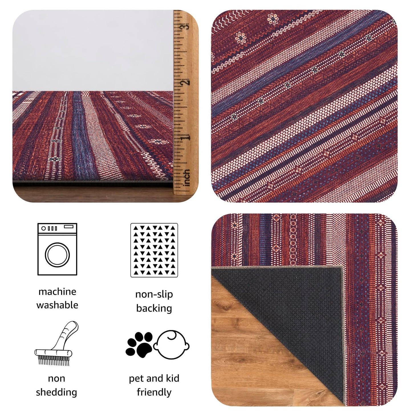 Keen Home Design 6x9 Rug - Machine Washable Area Rug with Non-Slip Backing, Ideal for Living Room, Dining Room, Bedroom - Vintage, Easy Clean, Durable, Low Pile Rug - (6' x 9')