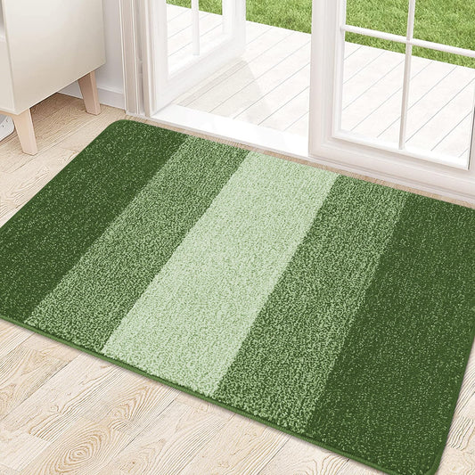Kitinjoy Indoor Outdoor Door Mat, 32x20 Non-Slip Absorbent Dirt Trapper, Low-Profile Washable Inside Entrance Front Floor Mat, Sturdy Soft Entry Doormats for Entryway, Green