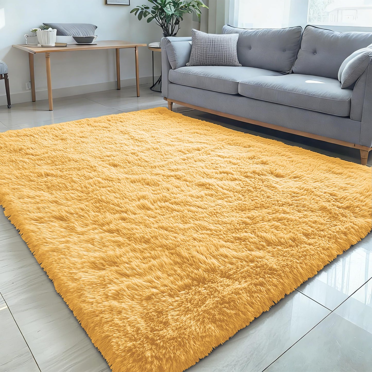 OLANLY 5x7 Machine Washable Large Area Rugs for Living Room, Bedroom, Soft Fluffy Shaggy Bedside Rug, Indoor Floor Carpet for Kids Girls and Boys, Dorms, Nursery, Home Decor Aesthetic, Mustard Yellow