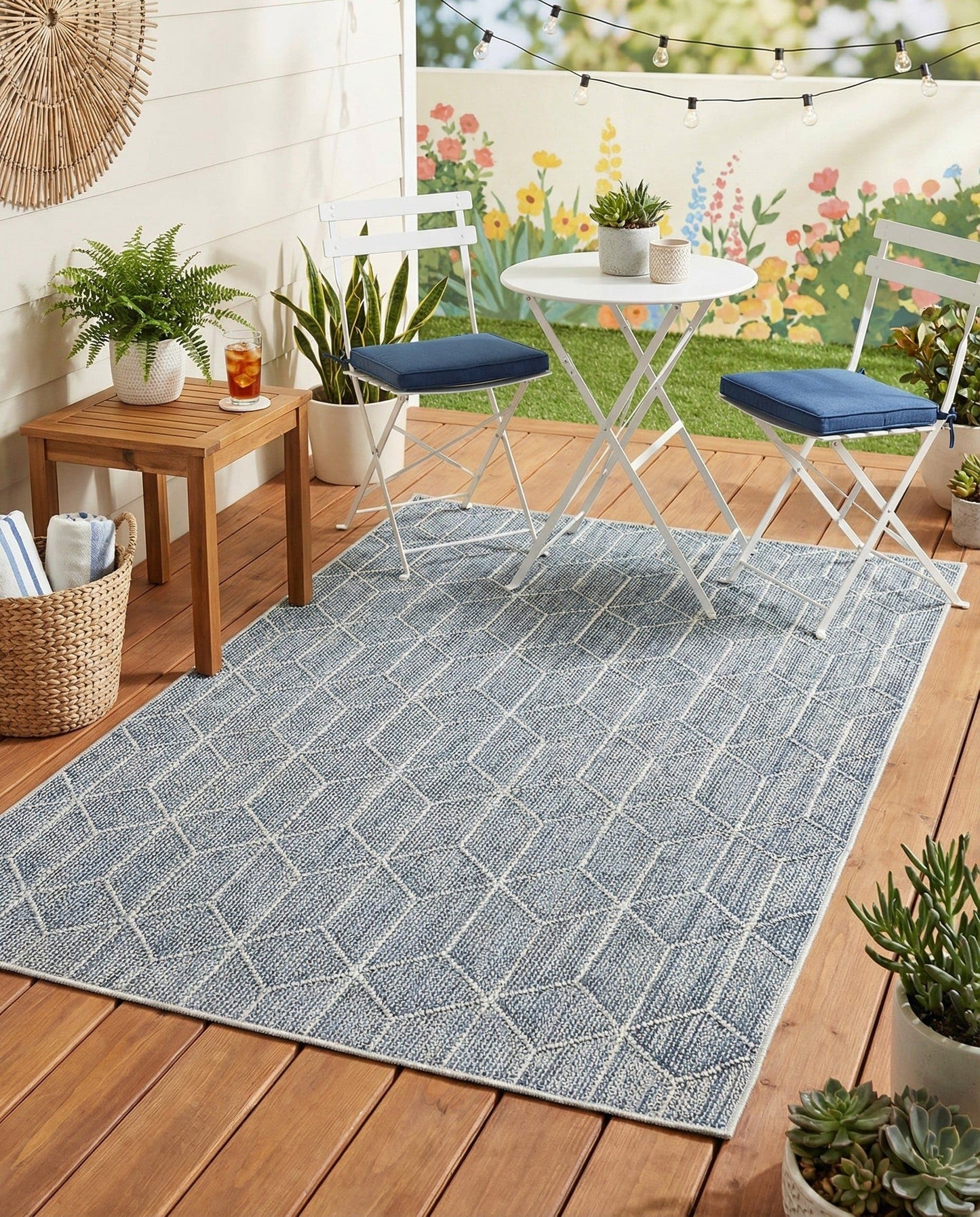 Rugs.com - Outdoor Lattice Rug – 4' 1 x 6' 1 Light Blue Washable Indoor/Outdoor Rug – Perfect for Patios, Decks, Porches, and Poolside Spaces