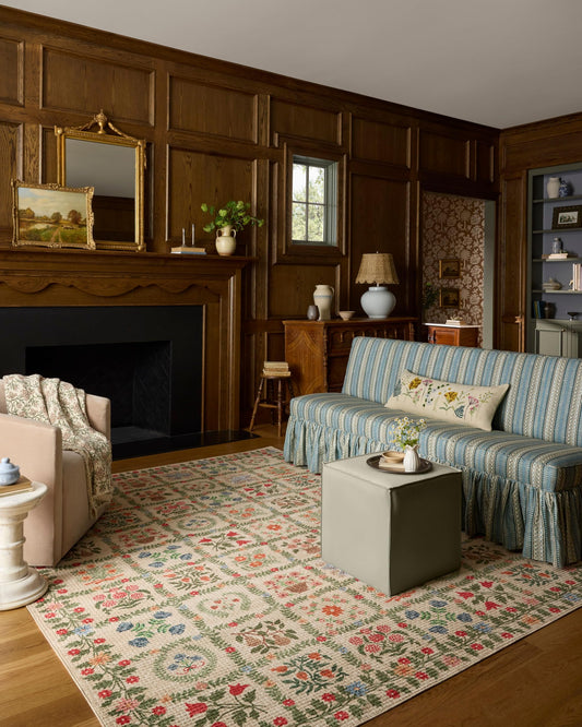 Loloi Rifle Paper Co. Orchard Collection ORH-03 Beige/Multi 2'-6" x 11'-6" Runner Rug Machine Washable, Floral, Vintage Inspired, Farmhouse,Printed,Low Pile,Soft,Living Room,Bedroom,Dining,Carpet