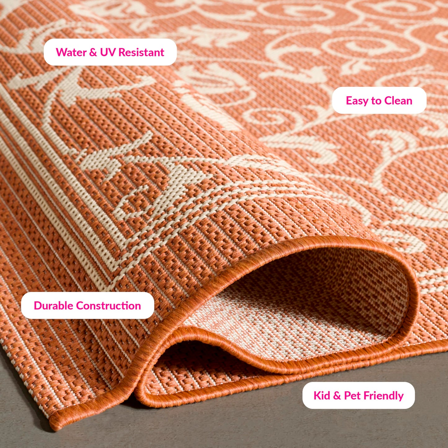 SAFAVIEH Washable Rug Outdoor Courtyard Collection - 2'3" x 6'7" Runner, Terracotta & Natural, Non-Shedding & Easy Cleaning, Ideal for Patio, Entryway, Mudroom, Hallway, Kitchen (CY2098-3202)