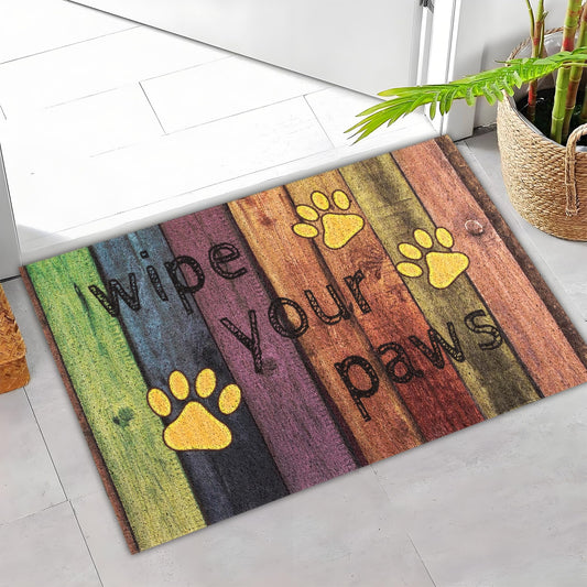 Darkyazi Colorful Door Mat 16" x 24" Waterproof and Stain-Resistant Front Door Mat, Low-Profile Floor Mats, PVC Non-Slip Doormat for Outdoor/Indoor Entrance/Kitchen(Wipe Your Paws-Yellow)