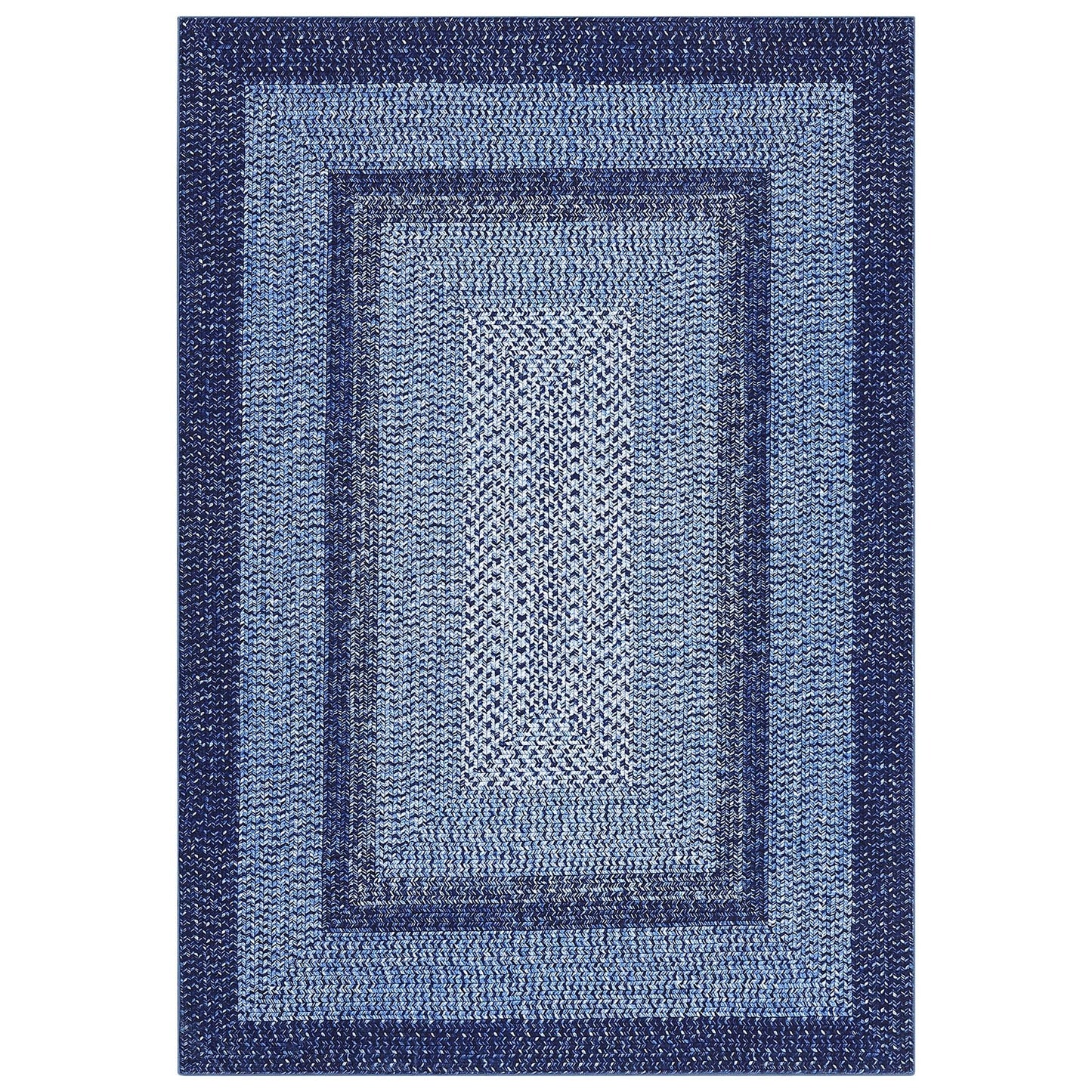 GlowSol 5x7 Area Rugs Washable Rugs Modern Geometric Throw Rug Modern Ombre Braided Rug for Living Room Non Slip Bedroom Rug Non-Shedding Carpet Accent Rug for Dining Room Kids Playroom Office,Navy