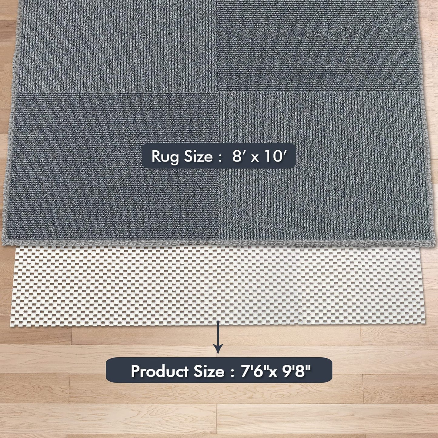 TJWODO Non Slip Area Rug Pads Non Skid Rug Gripper 8x10 Feet Extra Thick Pad Anti-Slip Carpet Rug Mats for Hardwood Surface Floors, Keep Rugs Safe and in Place (8 x 10 Ft)