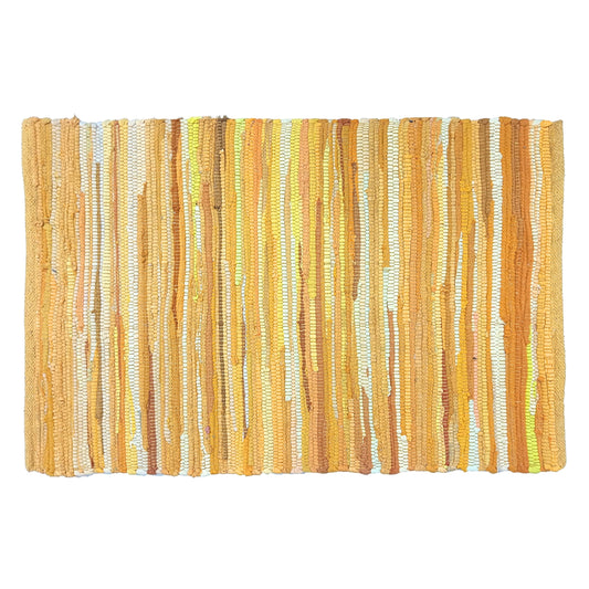 Ramanta Home 100% Cotton Hand Woven Tonal Chindi Rag Rug 2'x3' - Mustard, Recycled Reversible Rug, Boho Rustic Farmhouse Rugs for Living Room, Dinning Room, Kitchen Floor Mats - 24"x36"