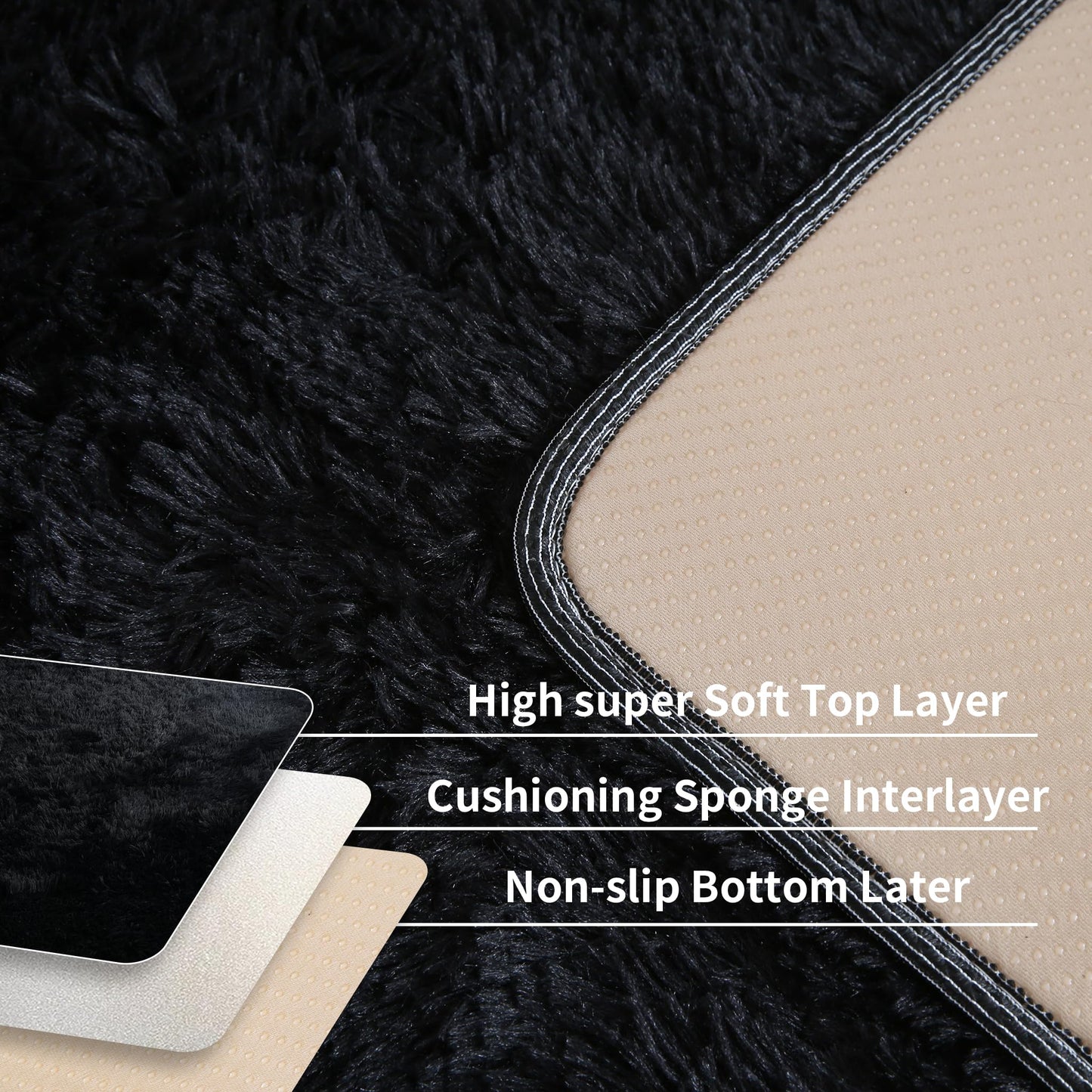 KICHOWUA 5x8 Black Fluffy Shag Rug for Bedroom, Ultra Soft Plush Fuzzy Washable Non Slip Floor Cozy Carpet, Modern Comfy Furry Shaggy Area Rug for Living Room, Kids Baby Boys Girls Nursery Dorm