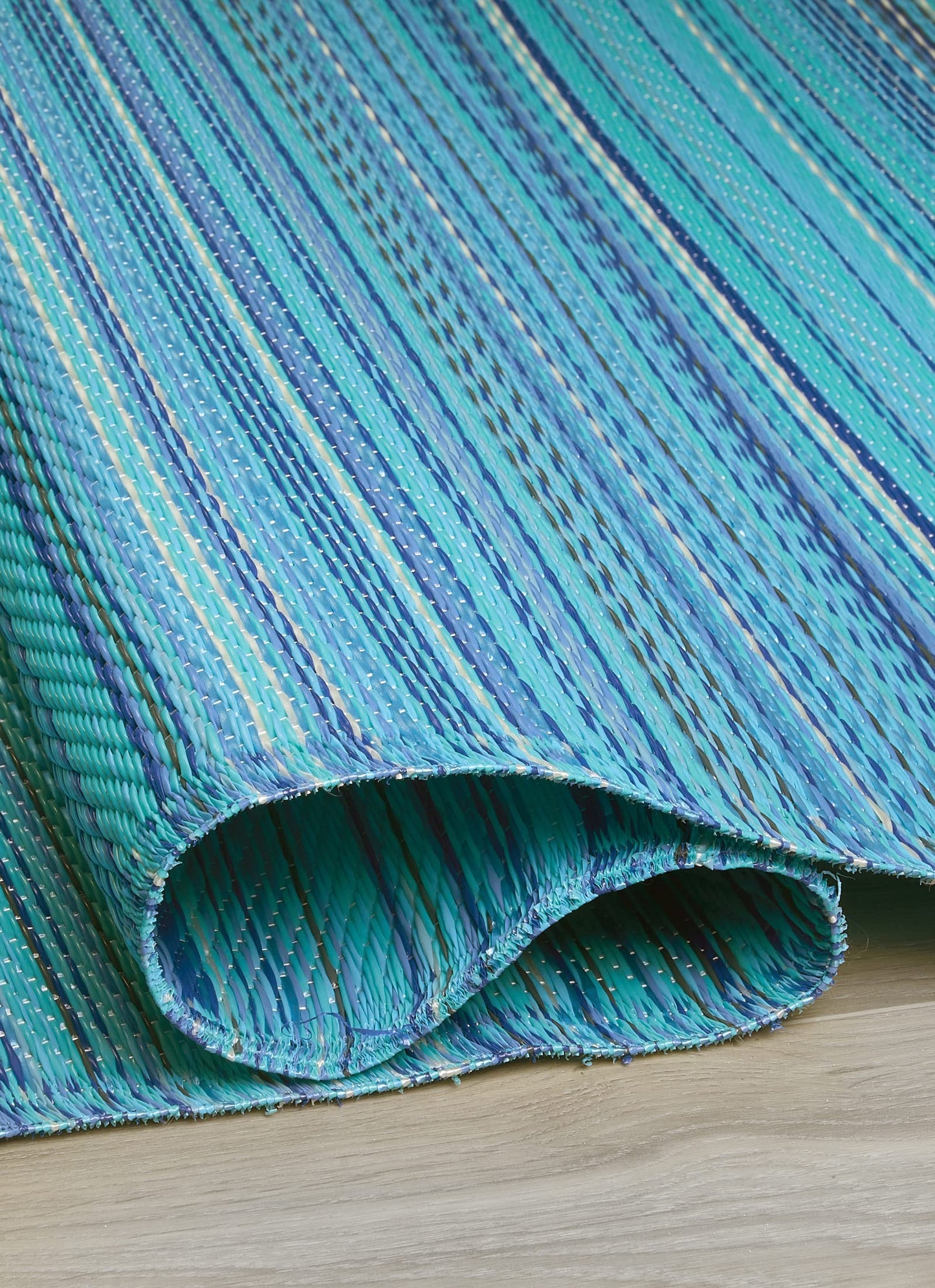 FH Home Outdoor Camping Rug - Waterproof, Fade Resistant, Reversible - Premium Recycled Plastic - Striped - Large Patio, Deck, Sunroom, RV - Havana - Turquoise - 9 x 12 ft Foldable