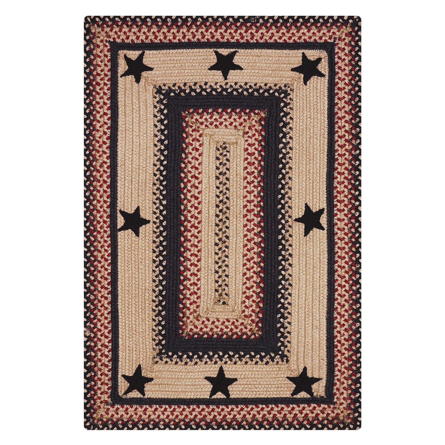 Primitive Star Gloucester Primitive Rugs 27x45 - Black & Brown Braided Rugs Highlighed with Red for Kitchens, Entryways and Bathrooms, Reversible, No Shed Jute for Easy Maintenance