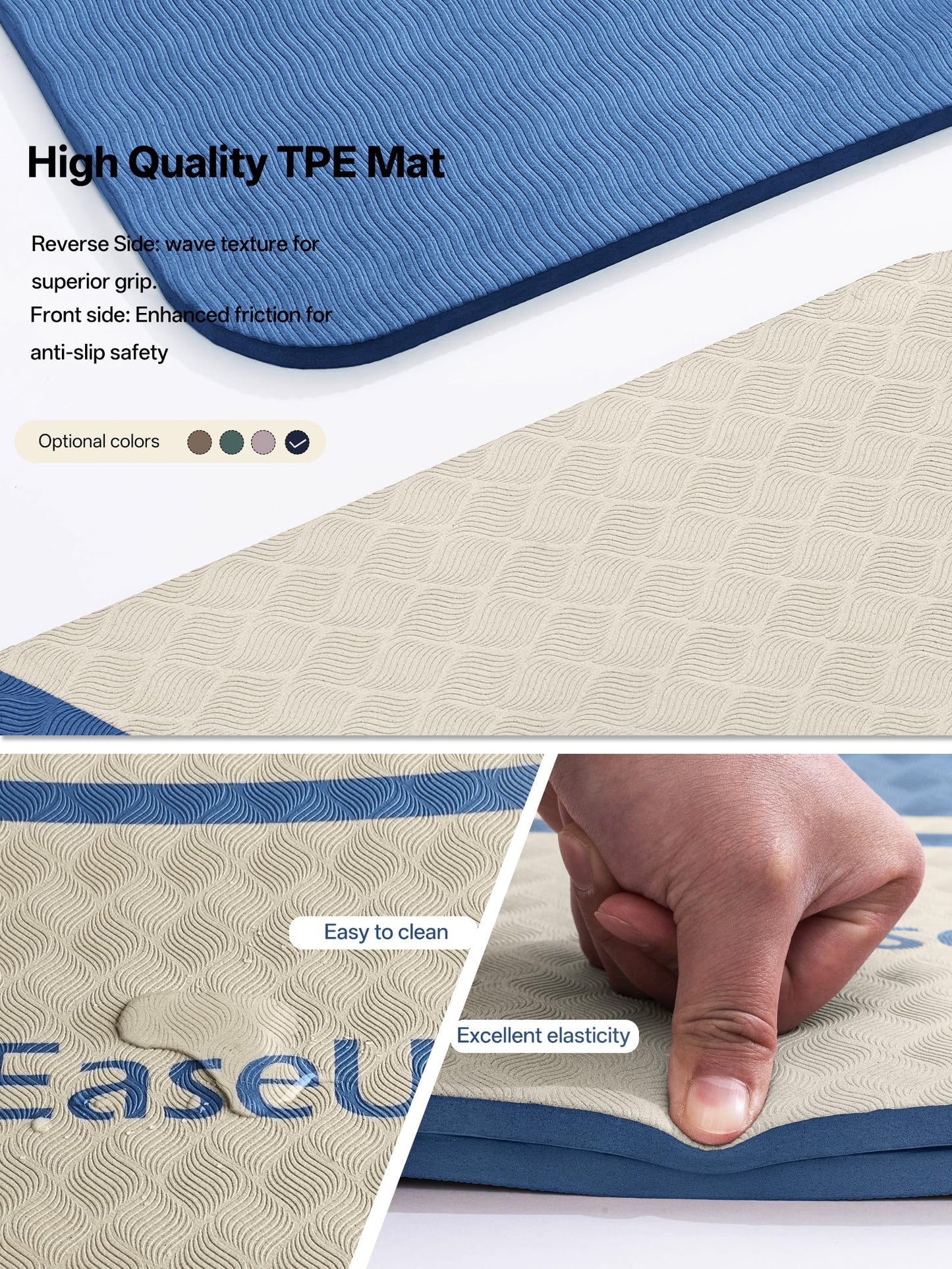 EaseUp Extra Thick Yoga Mat -2/5 inch (10MM), 72.8x31.5" Extra Long-Wide, Professional TPE Non-slip yoga mats for Yoga,Exercise, Workout,Pilates and Fitness, with strap (Blue)