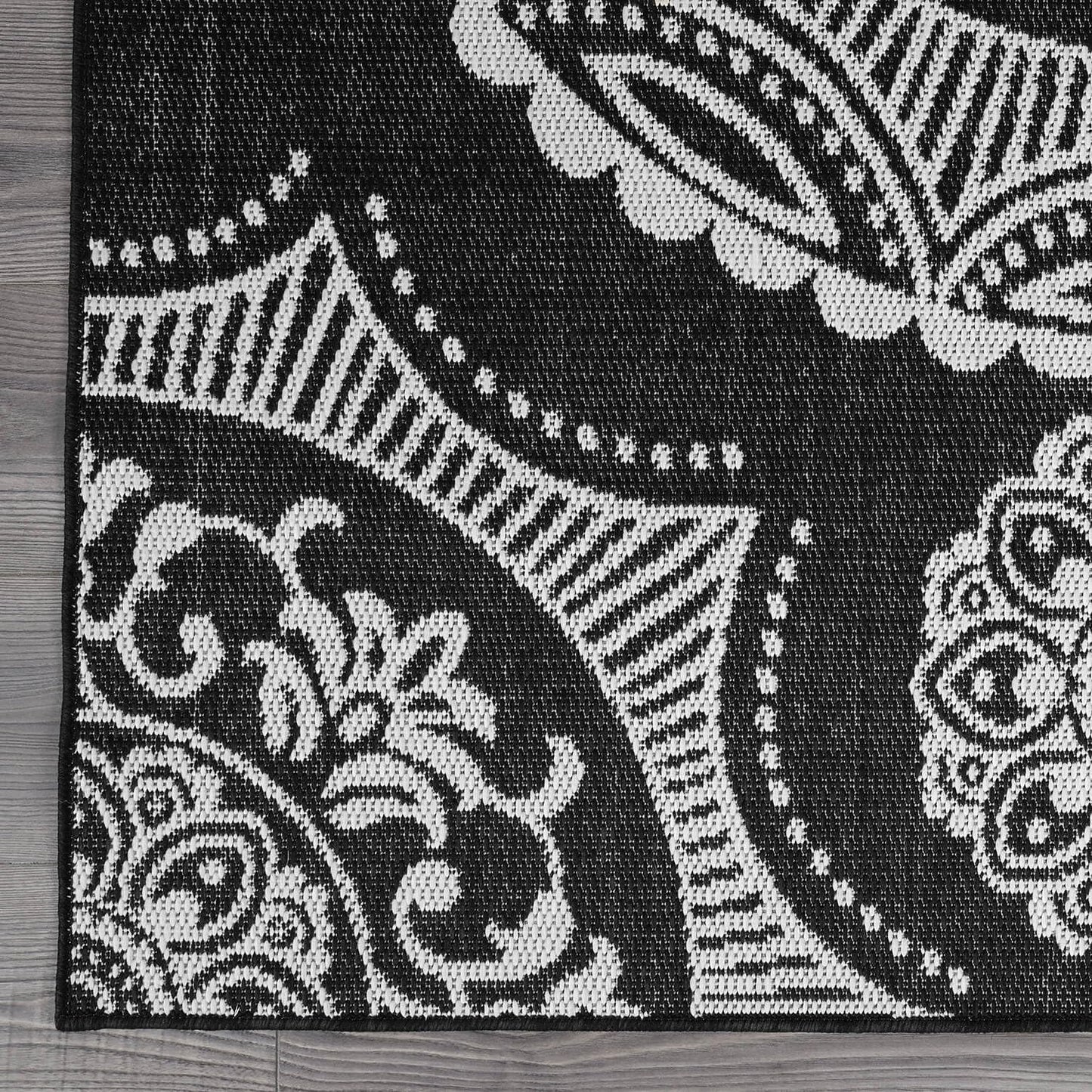 Luul Home Medallion Outdoor Rug 8x10 Washable Outside Carpet for Indoor Patio Porch Waterproof Easy Cleaning Non Shedding Area Rugs Black 8 x 10