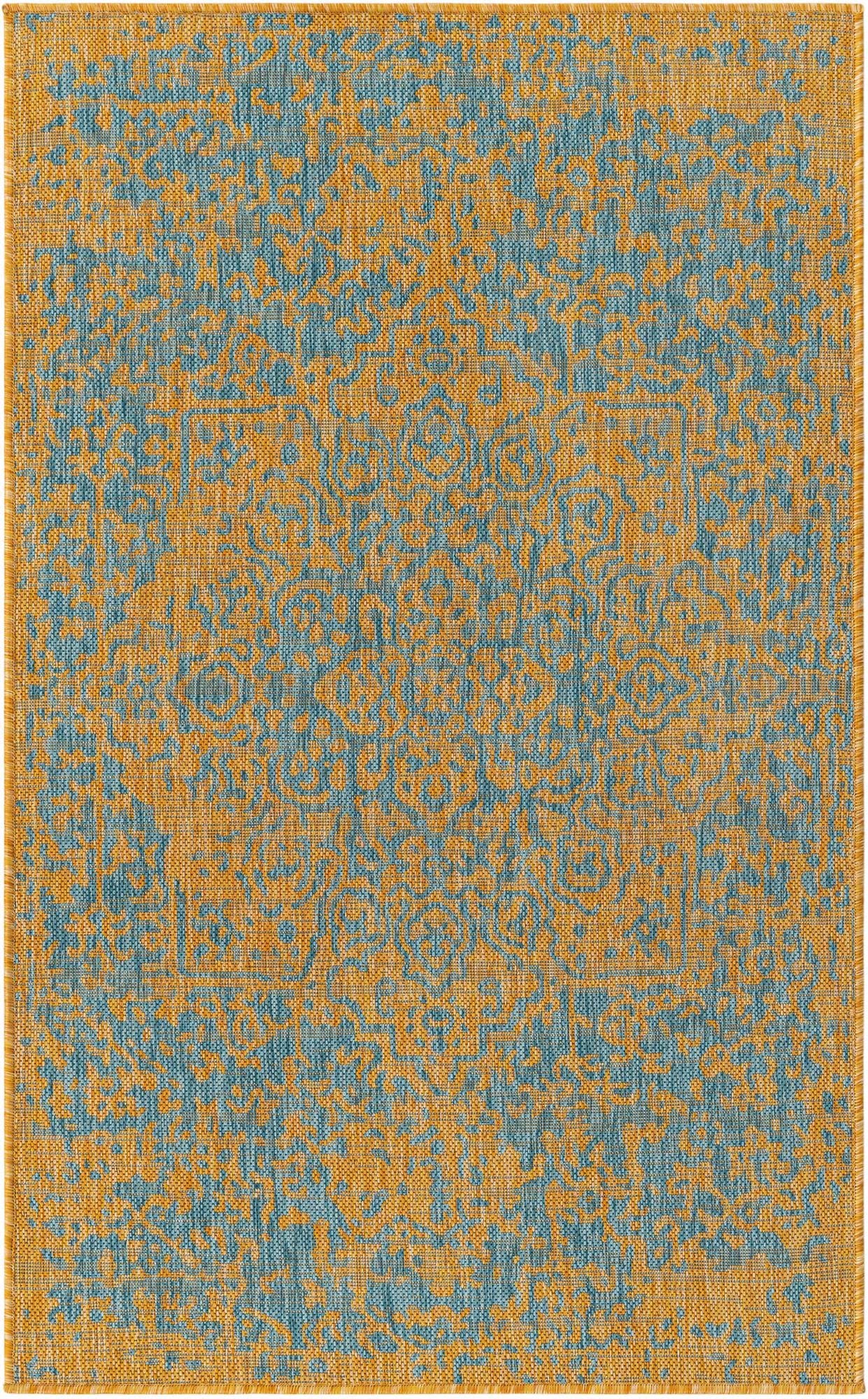 Unique Loom Jill Zarin Jill Zarin Outdoor Collection Area Rug - Dubai (3' 3" x 5' 3" Rectangle, Yellow and Aqua/Light Blue)
