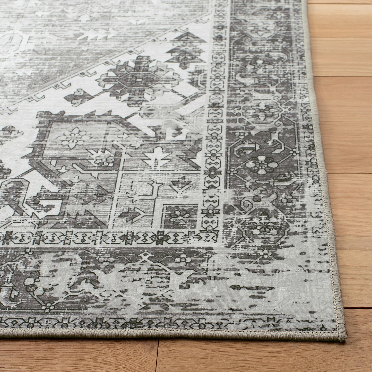 SAFAVIEH Washable Rug Tucson Collection - 5' Square, Dark Sage & Ivory, Slip Resistant & Easy to Clean, Ideal for Living Room, Bedroom, Dining Space (TSN102F)