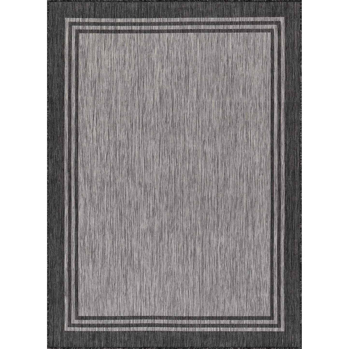Luul Home Bordered Outdoor Rug 9x12 Washable Outside Carpet for Indoor Patio Porch Waterproof Easy Cleaning Non Shedding Area Rugs Dark Gray 9 x 12
