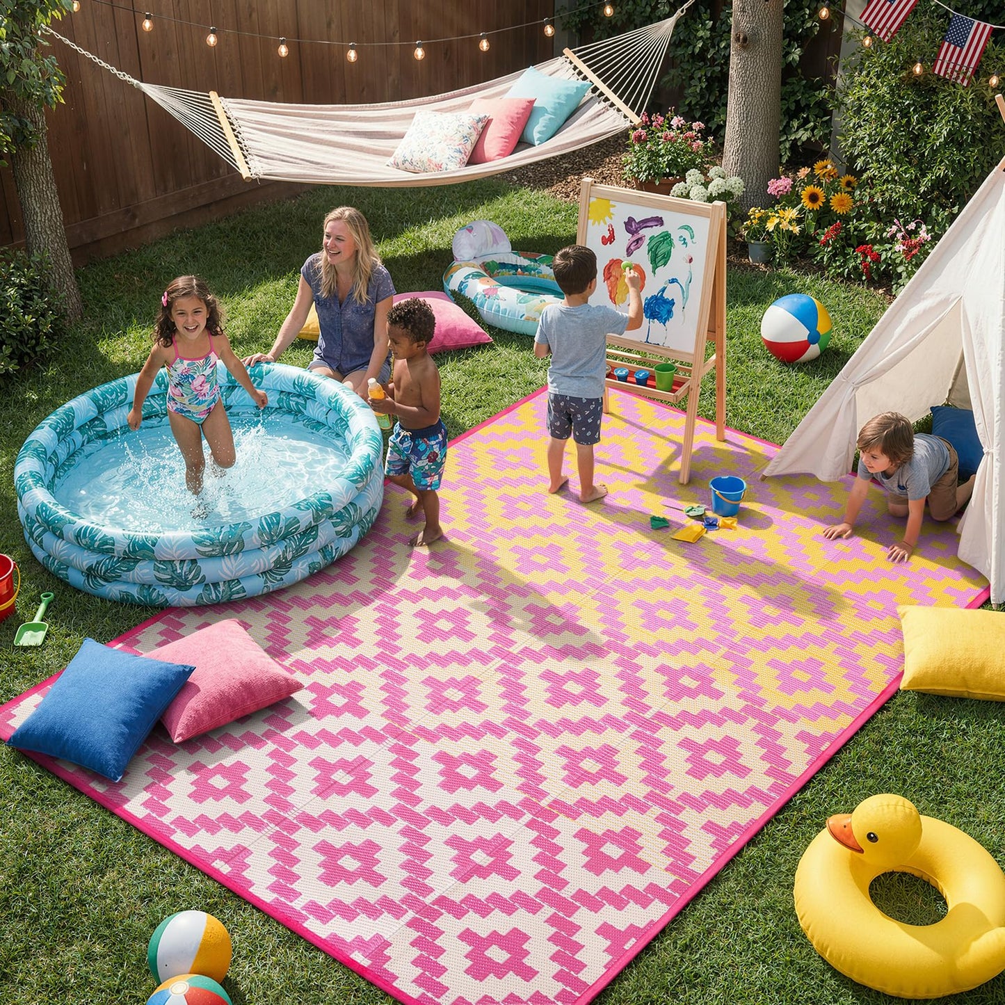 Wonnitar Outdoor Rugs 8x10 Waterproof Plastic Straw Rug, Large Outdoor Camping Rug for RV, Reversible Portable Outside Lightweight Area Rug for Backyard Balcony Beach Picnic, Orange/Pink