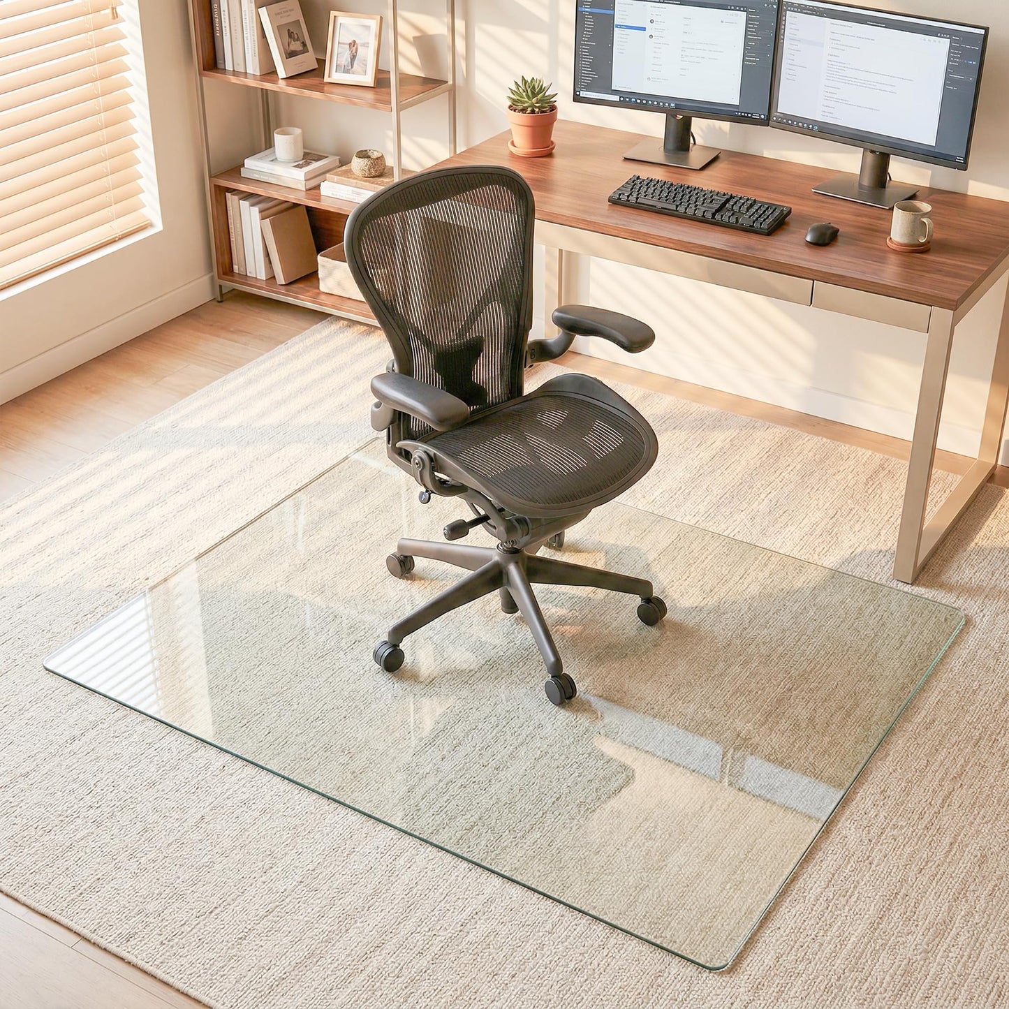 Homsion 30"x55" Tempered Glass Office Chair Mat for Carpet & Hardwood Floor, 1/5" Thick Clear Floor Protector Desk Chair Mat with Rounded and Polished Edges