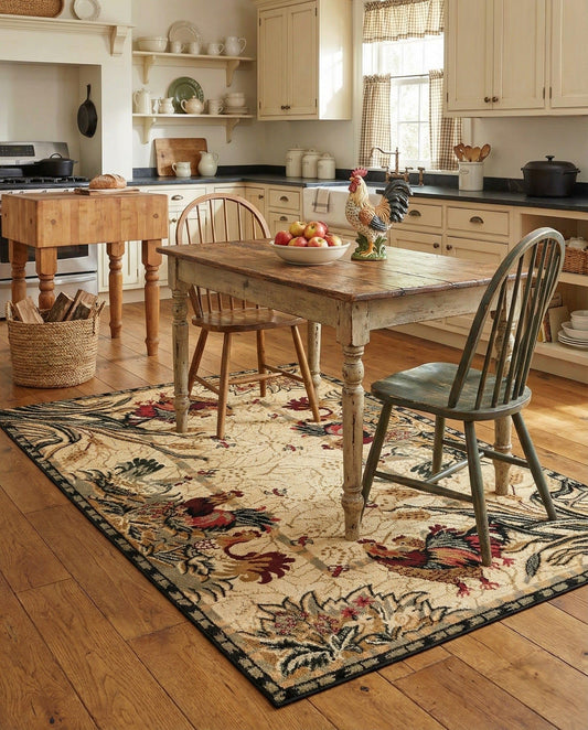 Rugs.com - Pastoral Rug – 4' 1 x 6' 1 Cream Easy-Clean Stain-Resistant Rug – Rustic Country Style for Kitchens, Entryways, and Dining Rooms