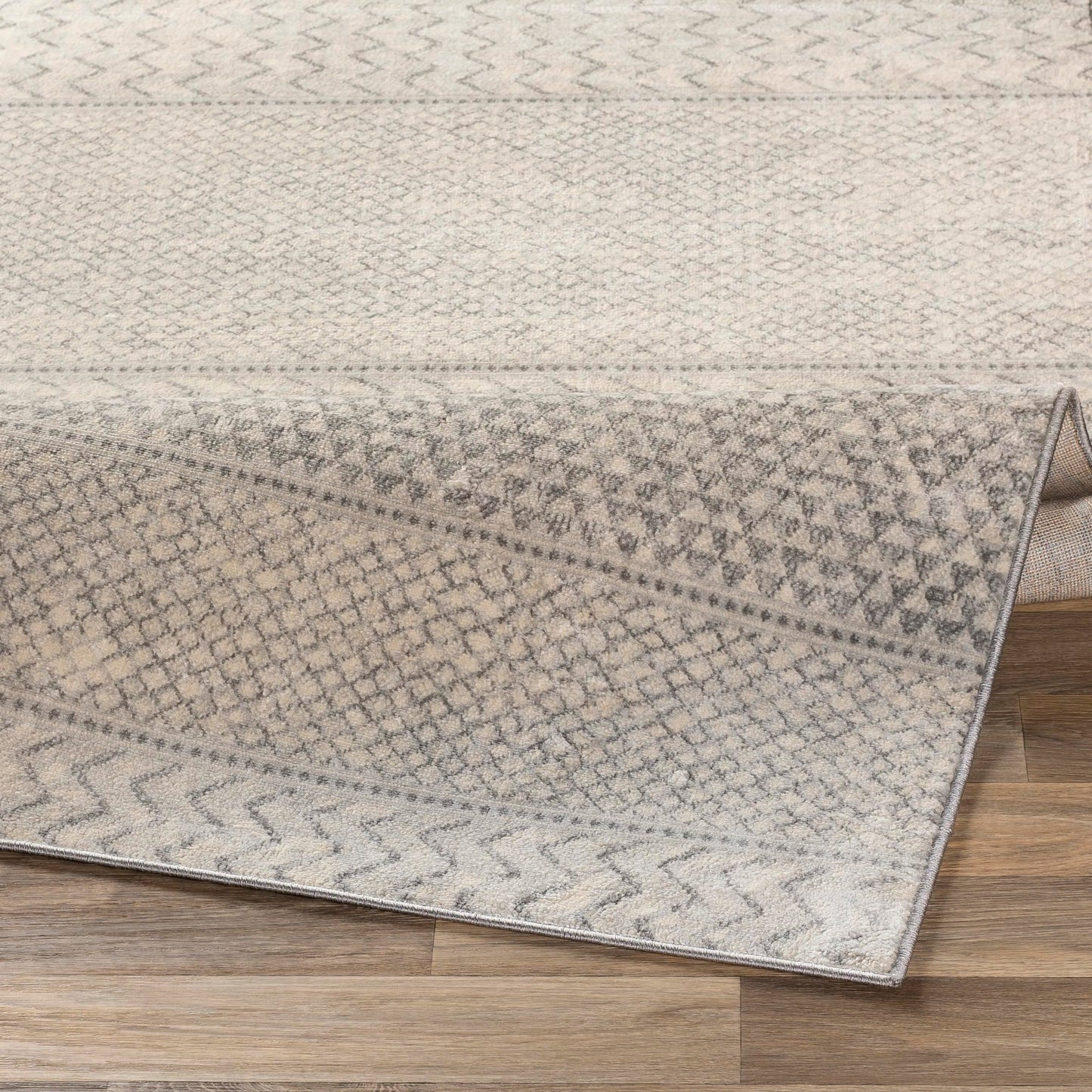 Livabliss Area Rugs - 7x7 Hana Modern Moroccan Grey Square Rug for Living Room Bedroom - Gray White Ivory Geometric Stain Resistant Boho Carpet for Kitchen, Nursery and Home Office (6'7" Square)