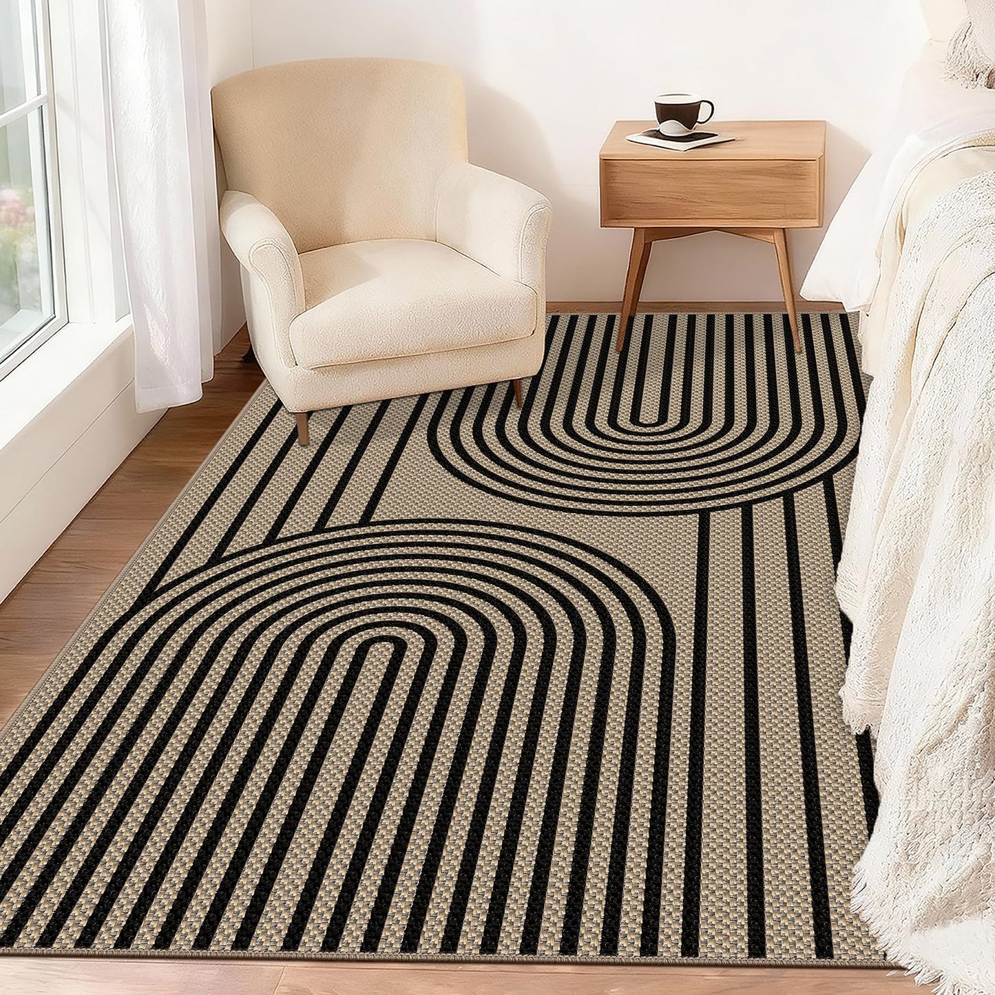 VSIWB Easy Jute Rugs for Entryway, 3' x 5' Indoor Outdoor Rug, Black Farmhouse Washable Ultra-Thin Non-Slip Area Rug for Foyer, Backdoor, Living Room, Kitchen, Bedroom, Balcony