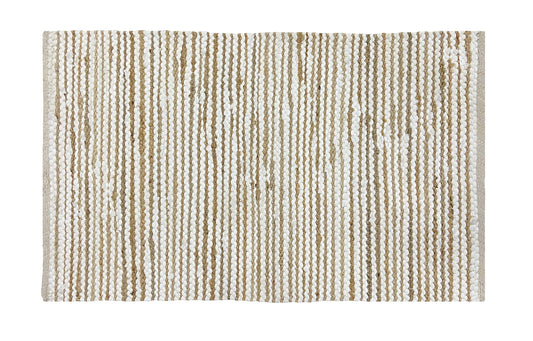 Ramanta Home Jute Cotton Rug 24x36 Inches Natural White, Handwoven Small Farmhouse Stripe Design Floor Rugs for Kitchen, Bedroom, Living Room, Entrance, Indoor | Accent Reversible for Home Décor