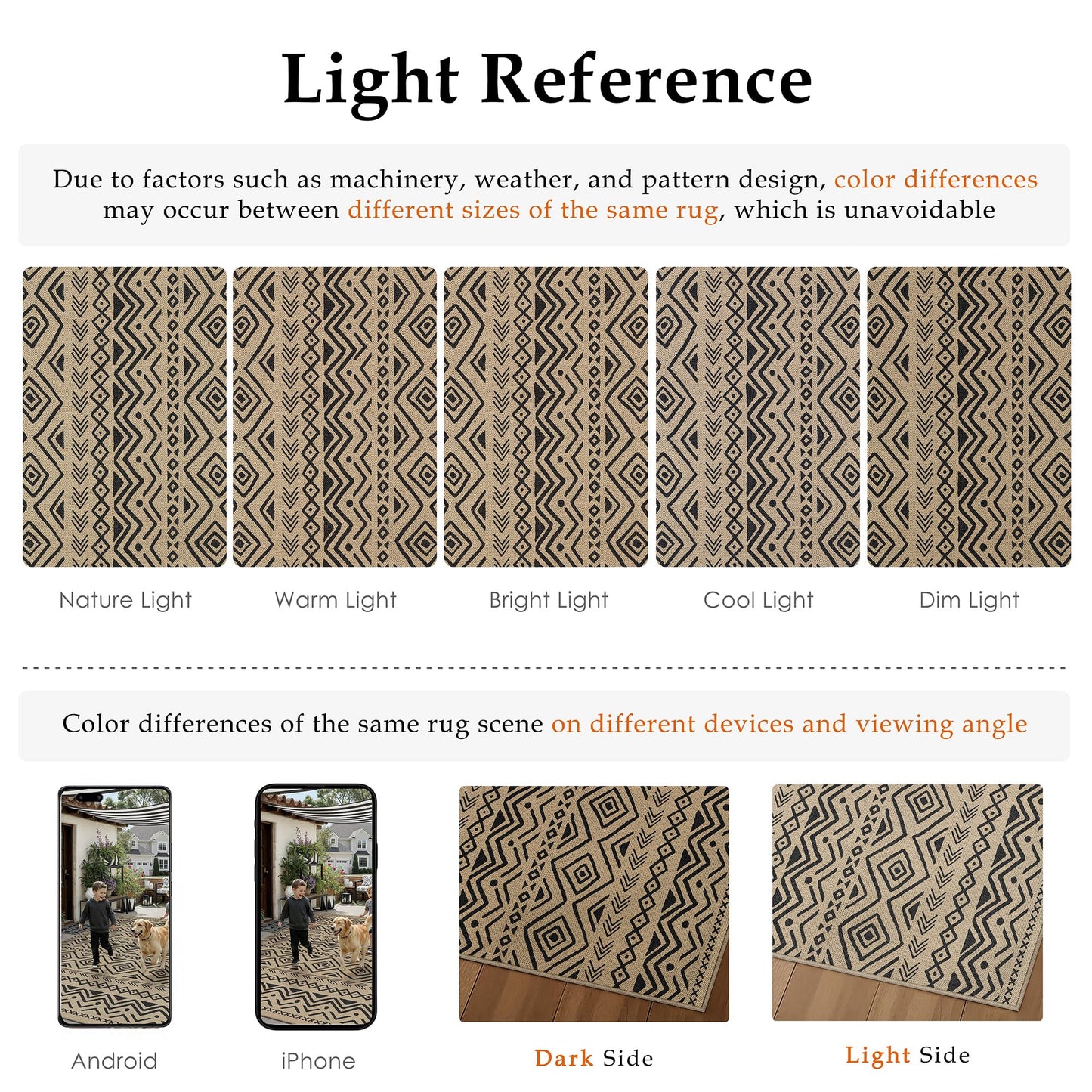 PureCozy 5x8 Easy Jute Outdoor Rug Black Boho Indoor Outdoor Area Rug Farmhouse Patio Carpet for Backyard, Patio, Porch, Living Room， Easy-Cleaning, High Traffic, Pet-Friendly, Non-Shedding