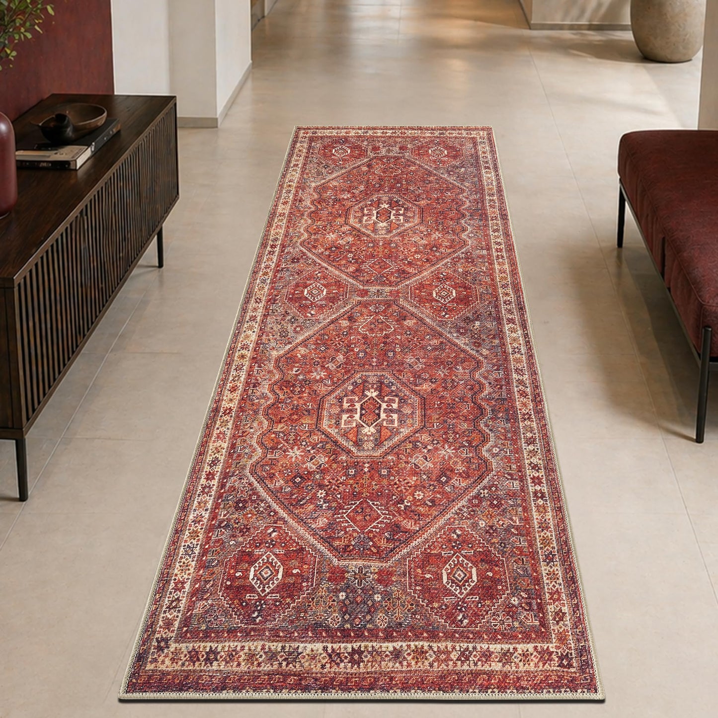 Keen Home Design 30"x120" Rug - Machine Washable Runner Rug with Non-Slip Backing, Ideal for Hallway, Entryway, Kitchen, Laundry Room - Vintage, Easy Clean, Durable, Low Pile - (2'6" x 10')