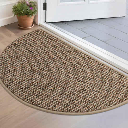 BEQHAUSE Dirt Trapper Door Mat 17" x 30" Half Circle Non Slip Washable Doormats Entrance Rugs Absorbent Welcome Low Profile Floor Mats for Front Back Door and Entryway, Taupe