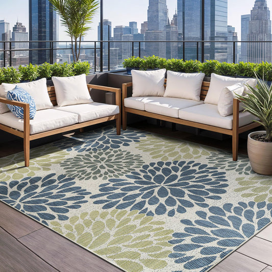 Beverly Rug Outdoor Rug 6x9 Modern Exotic Tropical Leaf Area Rugs for Indoor and Outdoor Patio Deck Porch Garden Water Resistant Washable Outside Carpet (6 x 9 Olive)