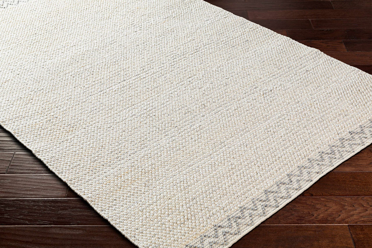 Hauteloom Fadia Recycled Material Area Rug - Border Chevron Zig Zag Plain - Contemporary Modern Minimalist Farmhouse Scandinavian - Light Gray, Cloud Gray, Eggplant, Cream, Beige - 2' x 3'