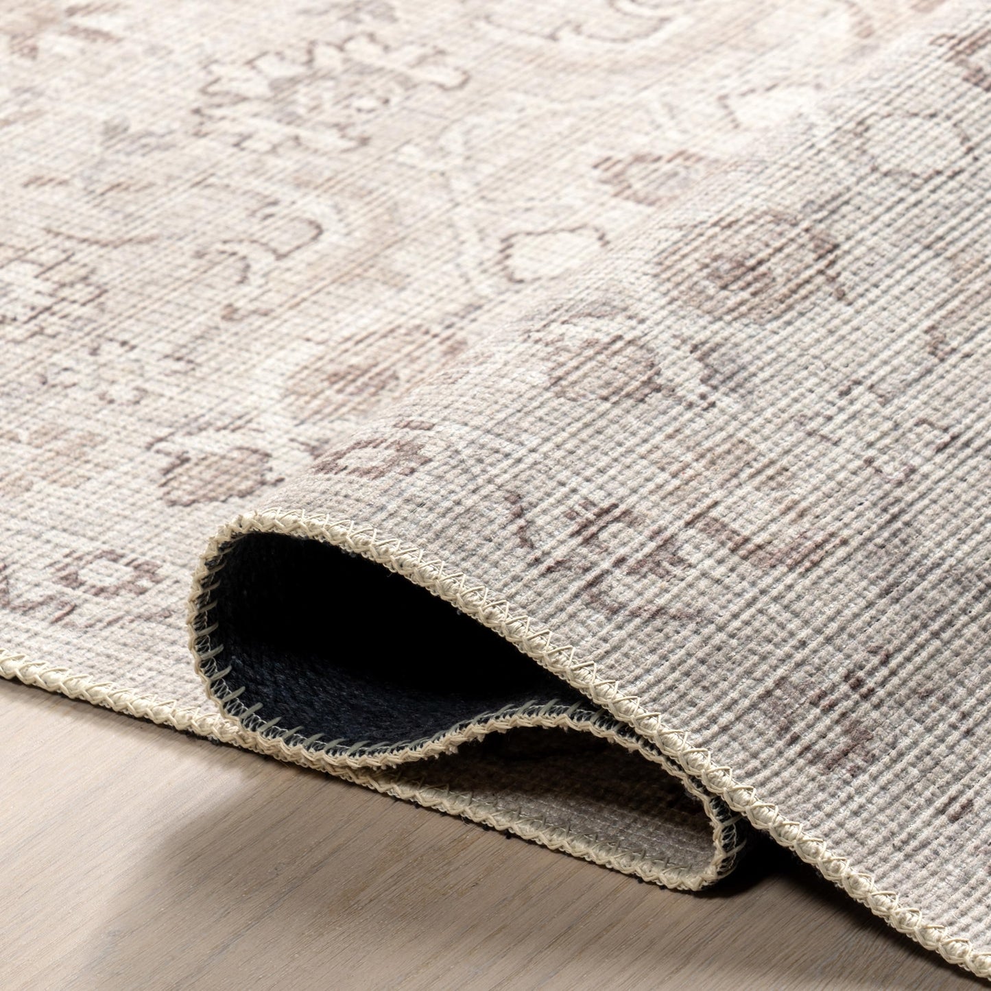 nuLOOM 4' x 6' Green Haven Collection Indoor Area Rug, Recycled Cotton, Machine Washable, Stitched Edging, Flat Woven, Ariya Cream