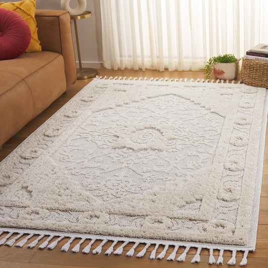 SAFAVIEH Chloe Collection Area Rug - 5' x 7'6", Ivory, Rustic Design, Braided Tassel, Ideal for The Living Room, Bedroom, Dining Room (CLO103A-5)