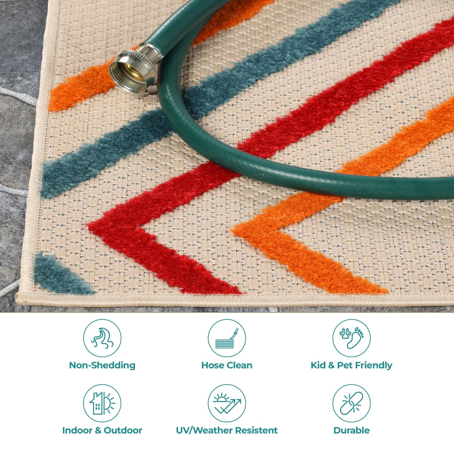 Superior Indoor Outdoor Area Rug, Perfect for Patio, Bedroom, Kitchen, Laundry Room, Entryway, Office, Playroom, Carpet Cover, Modern Geometric Farmhouse, Ares Collection, 5' 2" x 7' 2", Cream