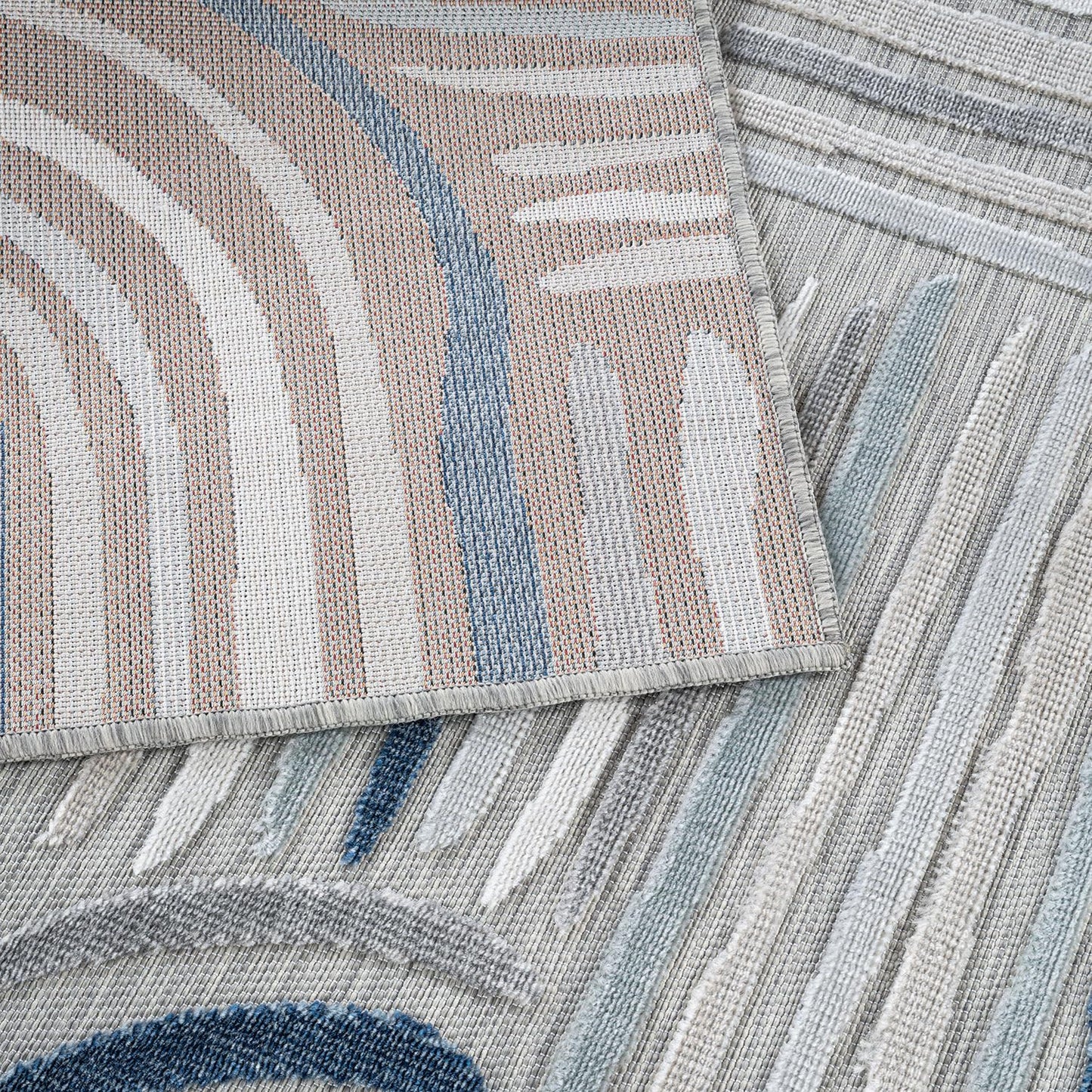 CAMILSON Indoor Outdoor Rug, Blue 9x12 Geometric Arch Striped Large Area Rugs for Patio and Home Areas, Easy-Cleaning Non-Shedding Living Room, Garden and Deck Washable Outside Carpet (9 x 12)