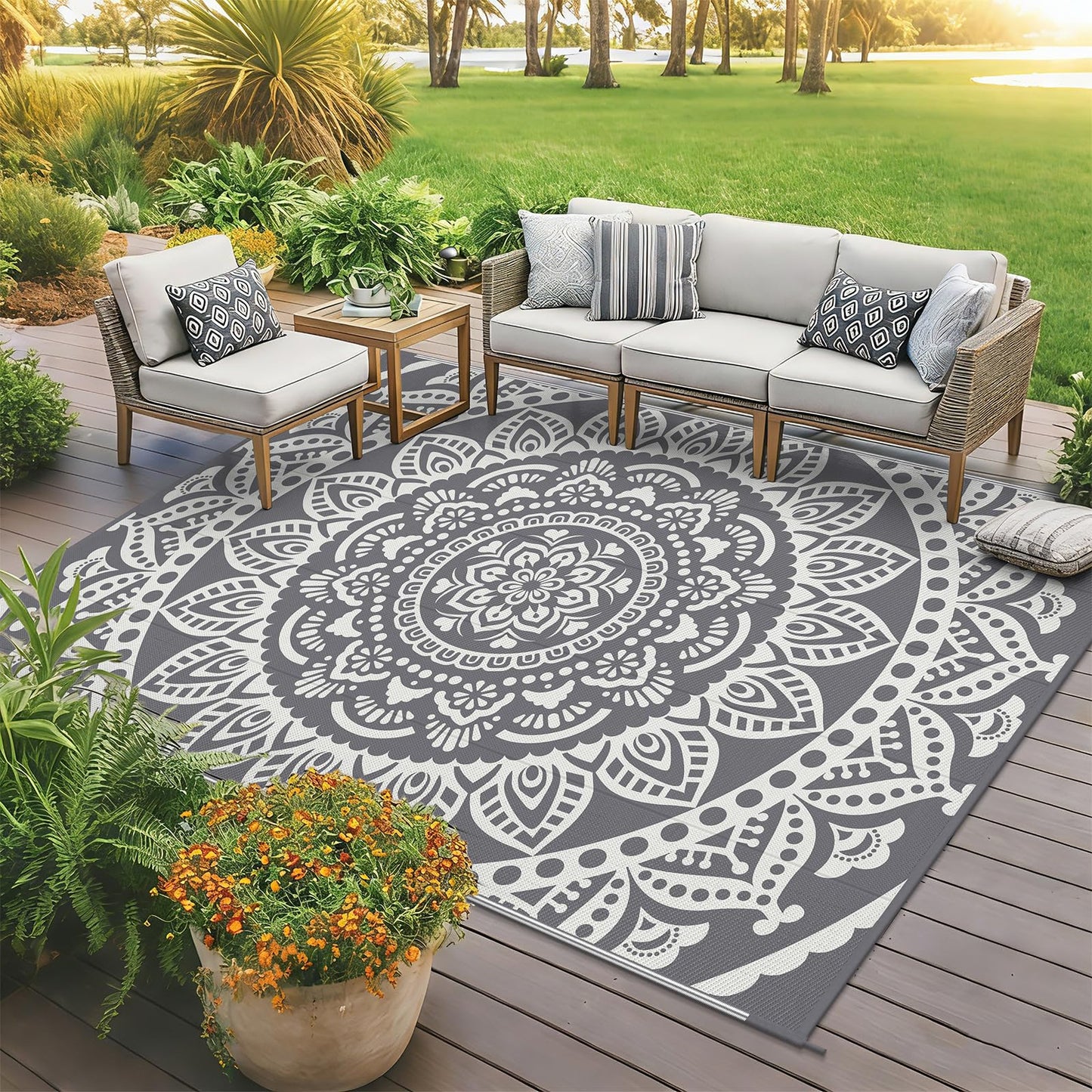 Bsmathom Waterproof Outdoor Rug 5'x8' Grey