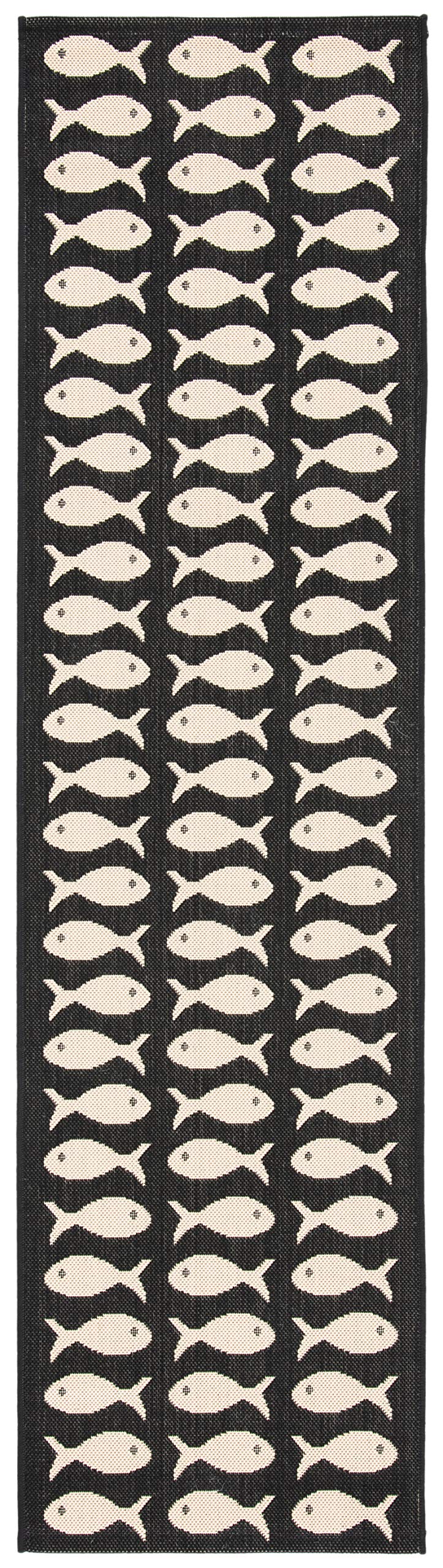SAFAVIEH Washable Rug Outdoor Courtyard Collection - 2'3" x 6'7" Runner, Black & Beige, Non-Shedding & Easy Cleaning, Ideal for Patio, Entryway, Mudroom, Hallway, Kitchen (CY6013-256)