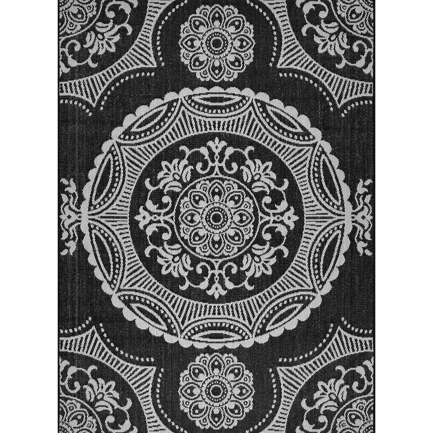 Luul Home Medallion Outdoor Rug 8x10 Washable Outside Carpet for Indoor Patio Porch Waterproof Easy Cleaning Non Shedding Area Rugs Black 8 x 10