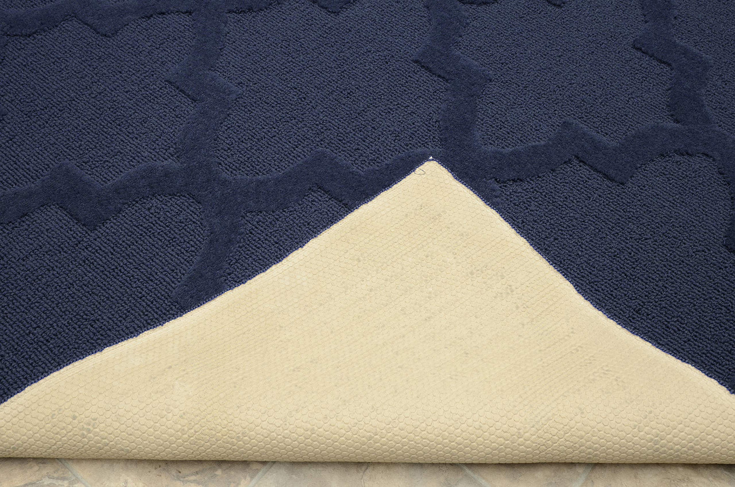 Garland Rug Quatro Navy 5' x 7' Cut-Loop Trellis Area Rug –Soft, Comfortable, Stylish & Budget-Friendly Rug in a Beautiful Solid Navy Blue