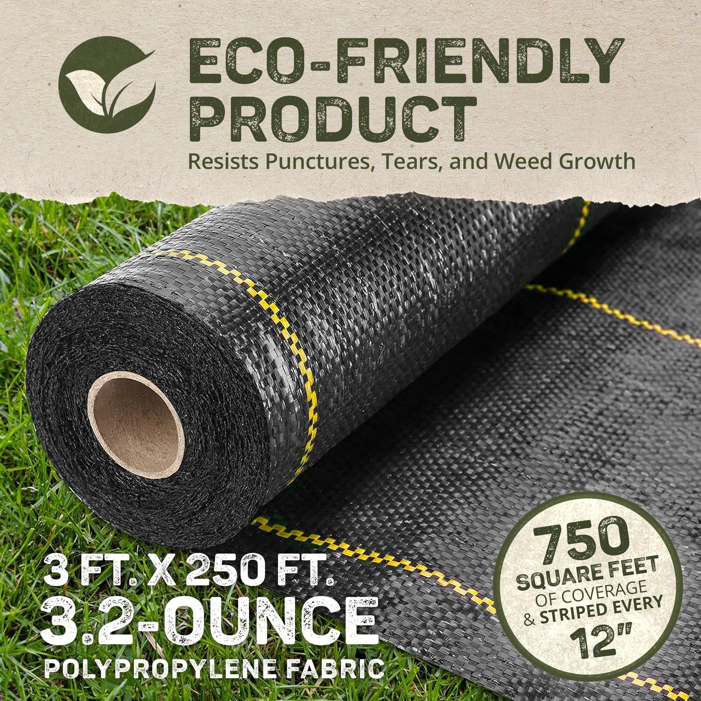 DeWitt Pro-5 Weed Barrier Fabric, 5 oz, 3 x 250 Feet – Heavy-Duty Woven Landscaping Ground Cover Mat for Greenhouse Floors, Garden Rows, Raised Beds, Grass and Yard and Outdoor Landscape Protection