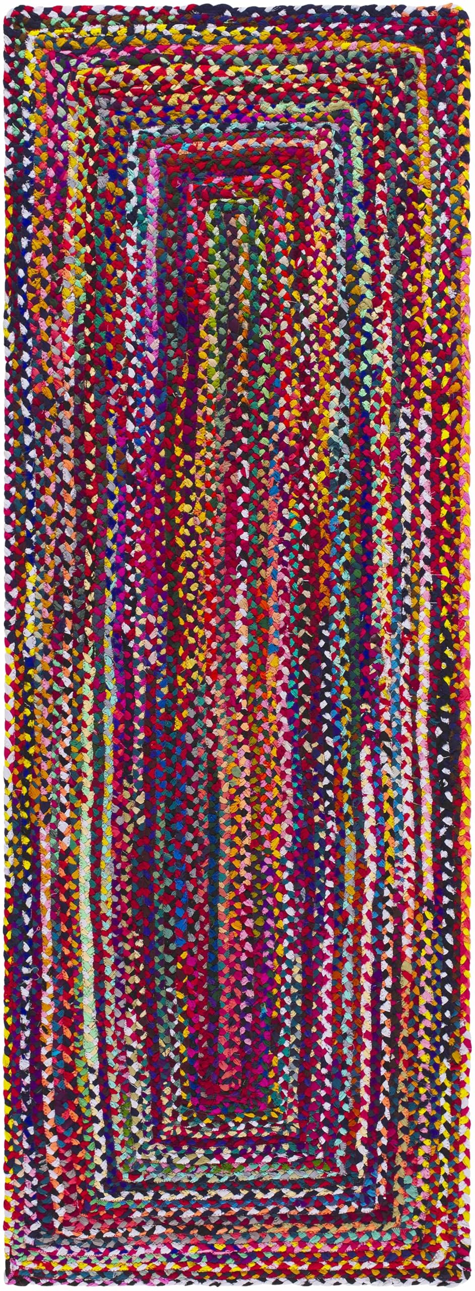 Hauteloom Henio Recycled Material Living Room, Bedroom Area Rug - Striped Border Abstract - Contemporary Boho Indian Tribal Retro - Chocolate Brown, Multicolor, Red, Black, Blue - 27" x 45"